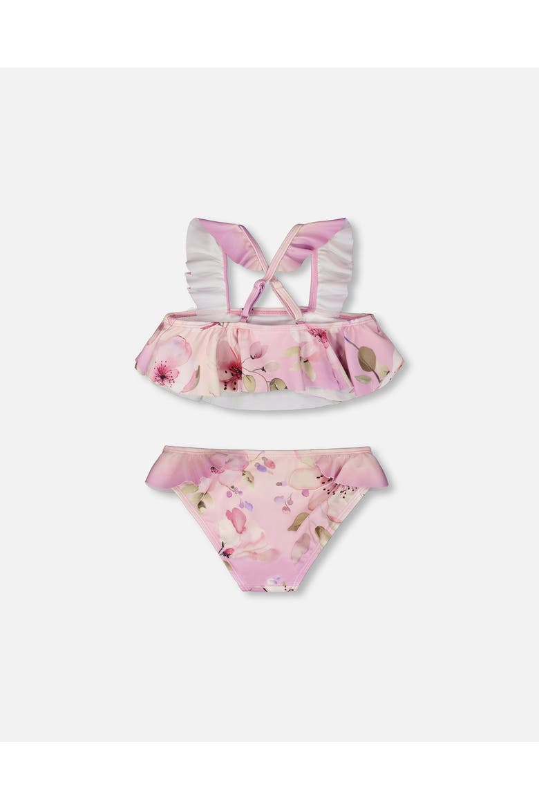 Two-Piece Ruffle Flared Flower Swimsuit, Alternate, color, Purple Flower Print