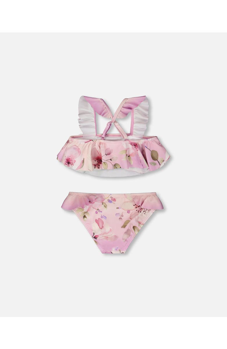 Deux par Deux Two-Piece Ruffle Flared Flower Swimsuit, Alternate, color, Purple Flower Print