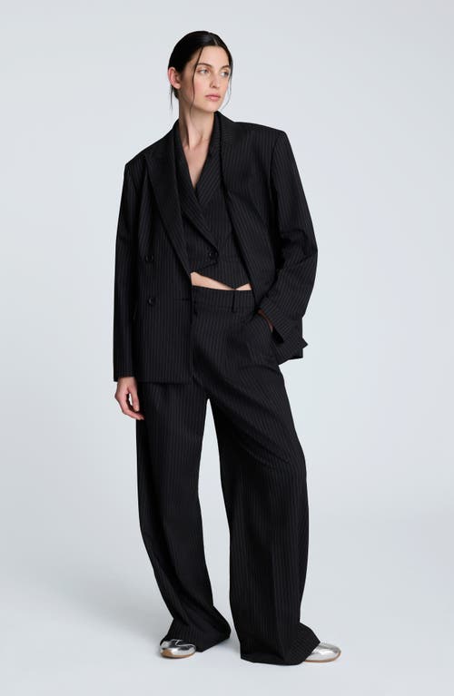 Kenneth Cole Pinstripe Double Breasted Boyfriend Jacket In Black