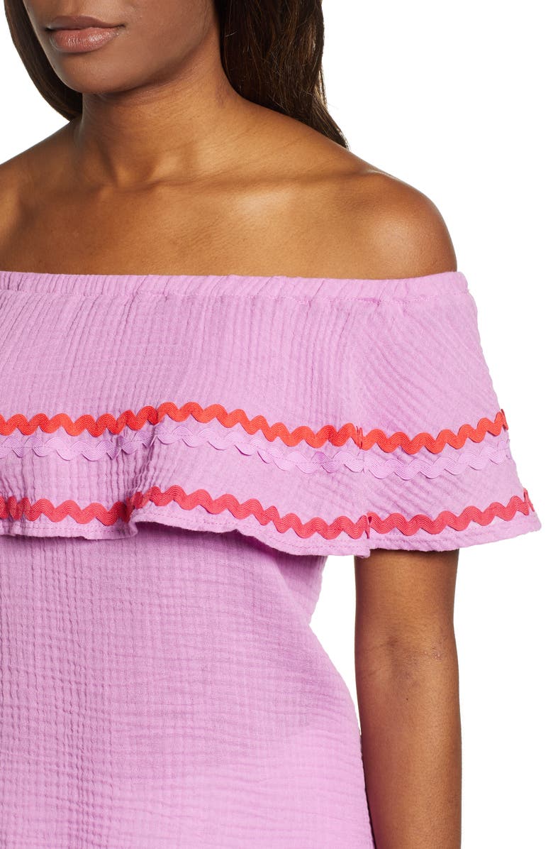 GIBSONLOOK Gibson x Hi Sugarplum! Santa Fe Rickrack Off the Shoulder Top, Alternate, color, 