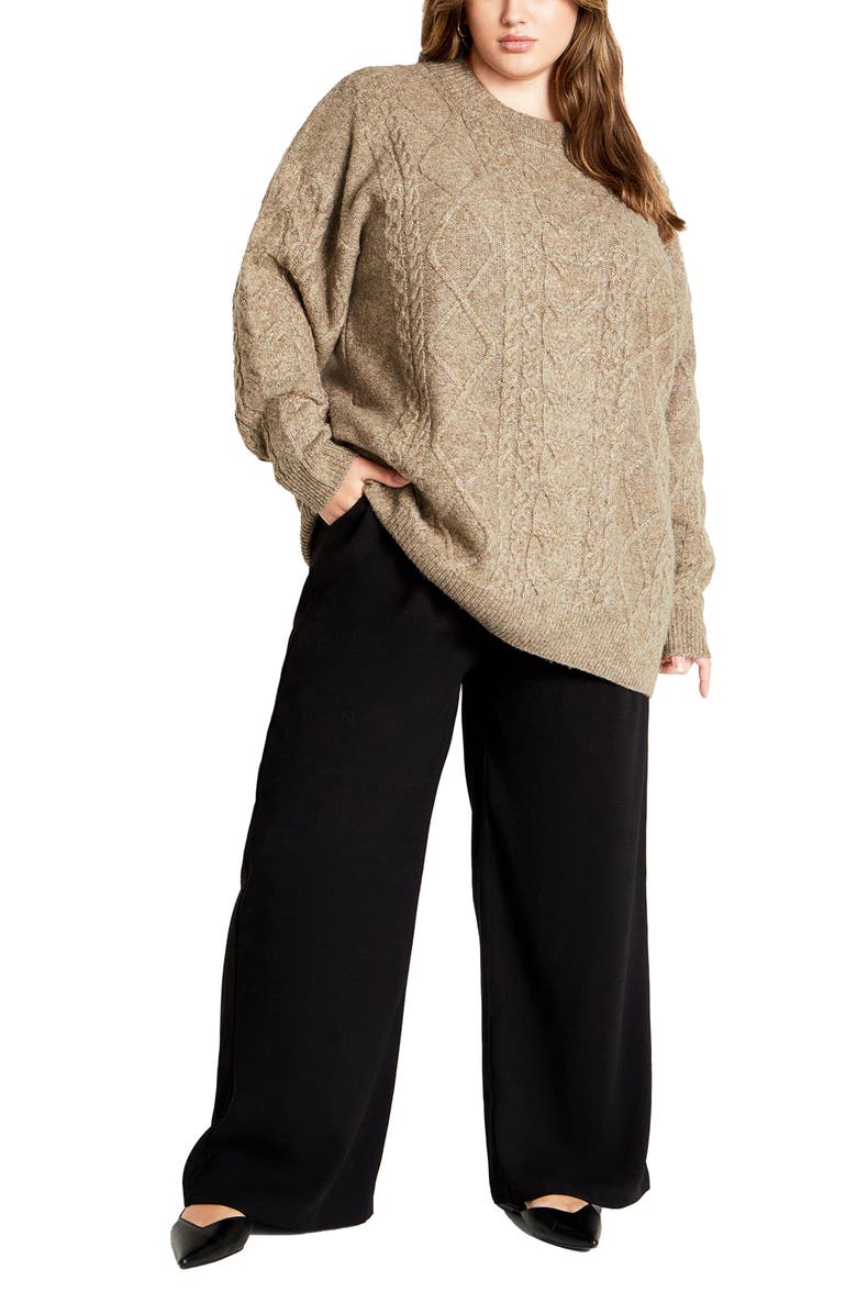 City Chic Jojo Oversize Fisherman Sweater, Alternate, color, Biscuit