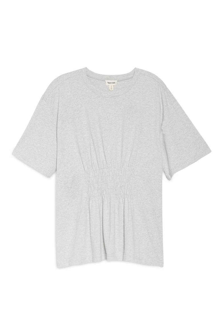 Smocked Waist Organic Cotton T-Shirt, Alternate, color, GREY LIGHT HEATHER