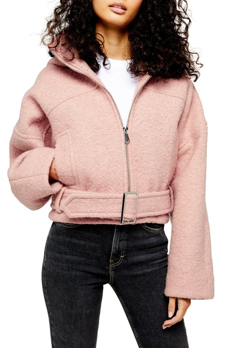 Topshop Miller Wool Blend Hooded Jacket, Main, color, 