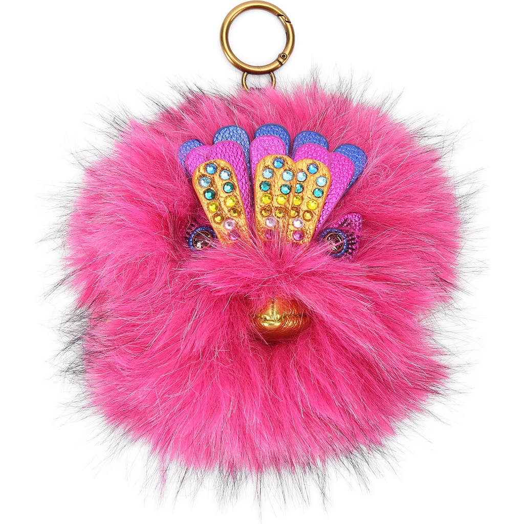 Kurt Geiger London Faux Fur Pompom Eagle Bag Charm In Pink