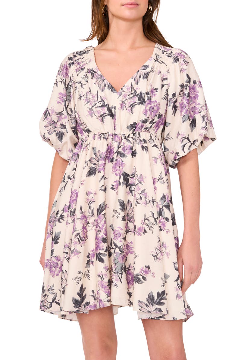 CeCe Floral Babydoll Minidress, Alternate, color, Chinois/ Green