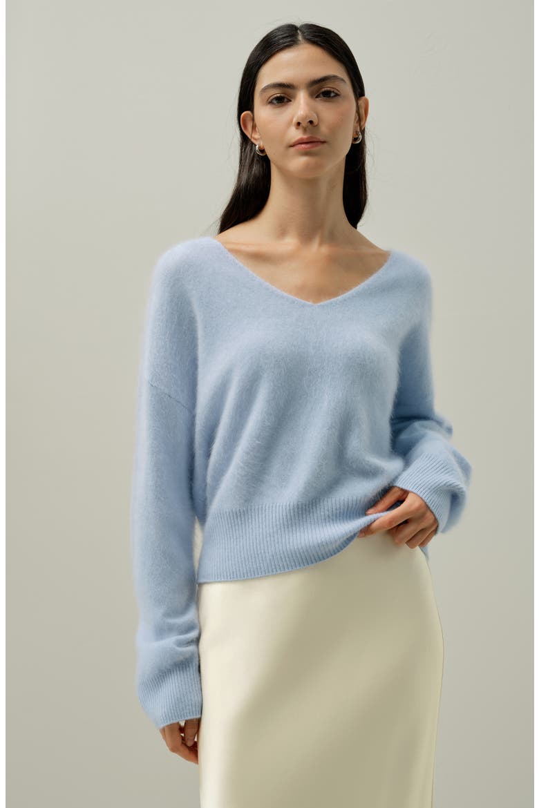 Women's Brushed V-Neck Cashmere Sweater, Alternate, color, Illusion Blue