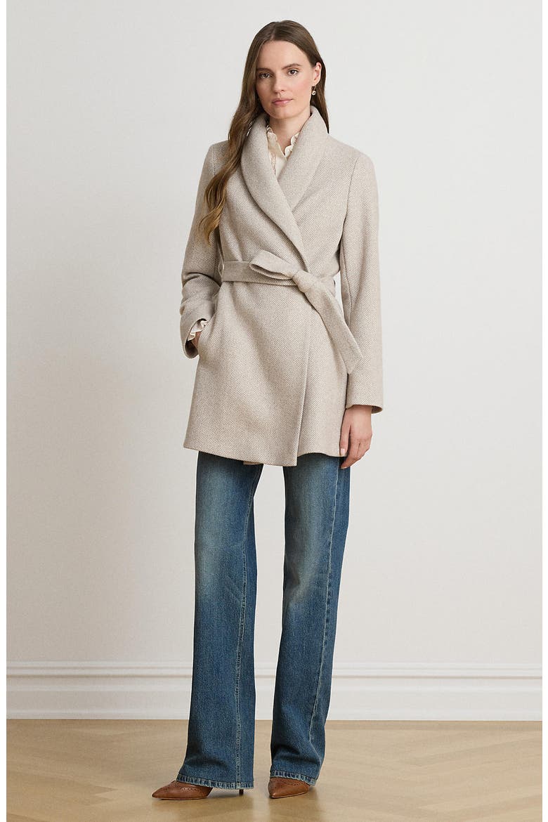 Plaid Wool Wrap Coat, Alternate, color, TRUFFLE BROKEN TWILL