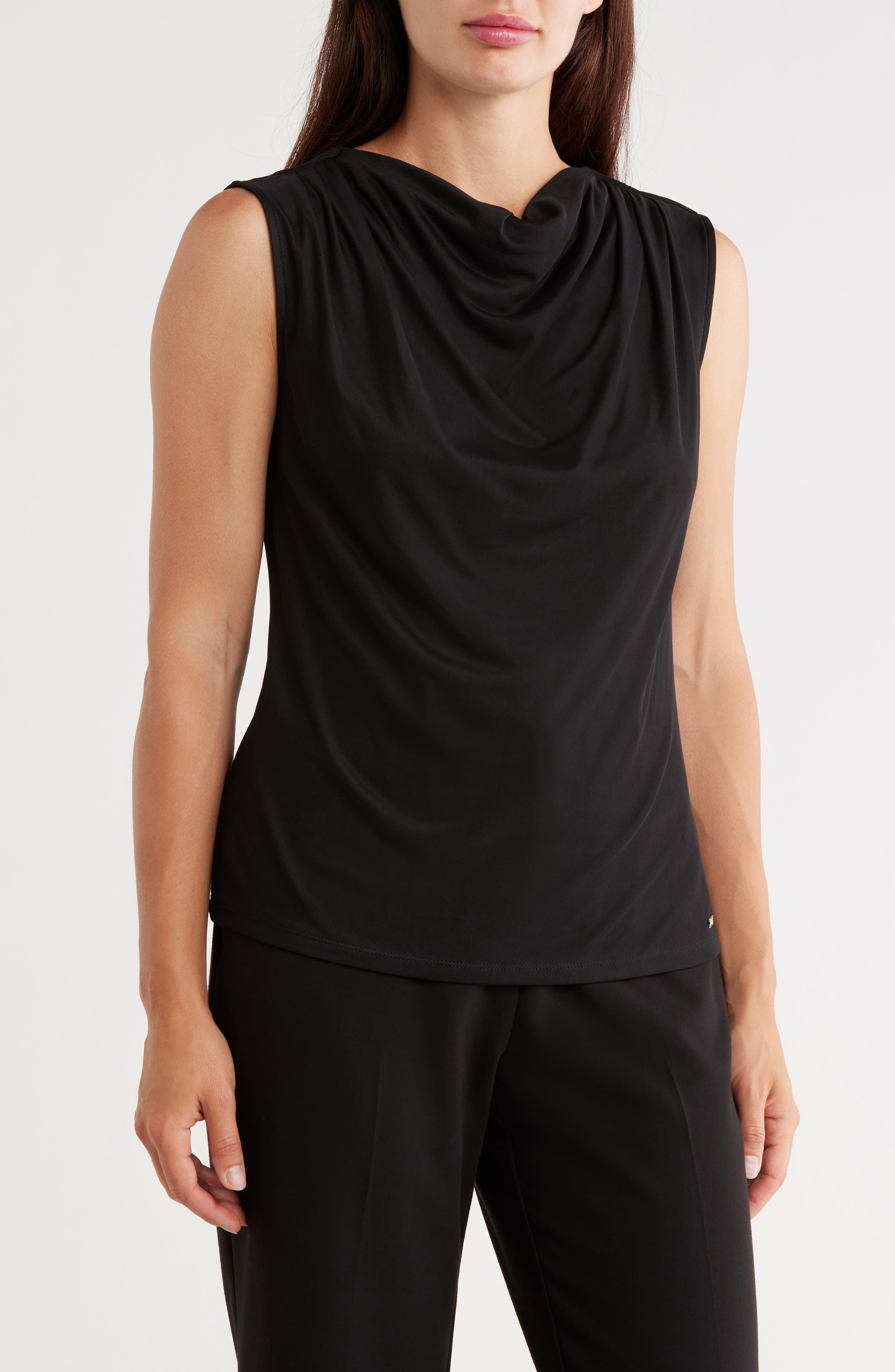 Calvin Klein Cowl Drape Neck Mesh Knit Top