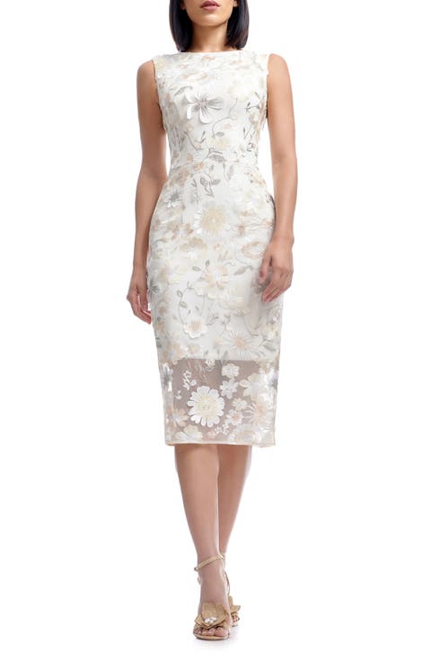 Claudette Flower Embroidered Appliqué Sheath Dress