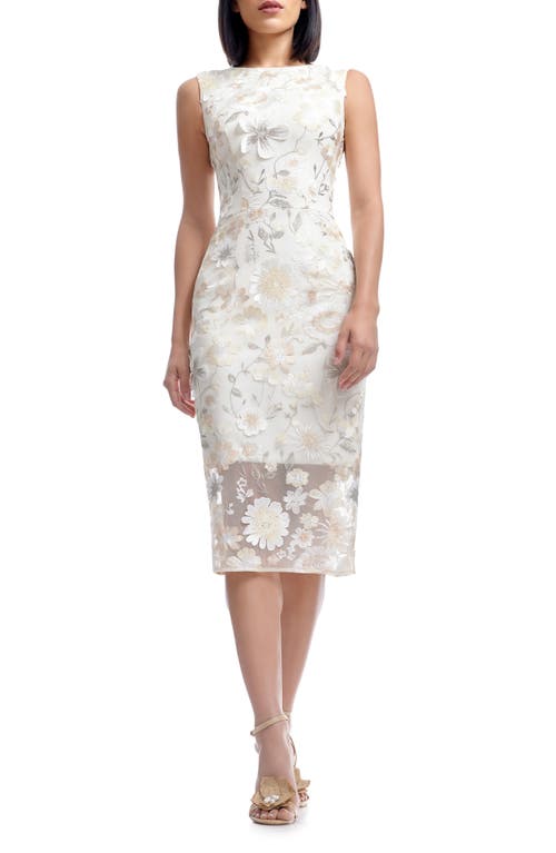 DRESS THE POPULATION DRESS THE POPULATION CLAUDETTE FLOWER EMBROIDERED APPLIQUÉ SHEATH DRESS