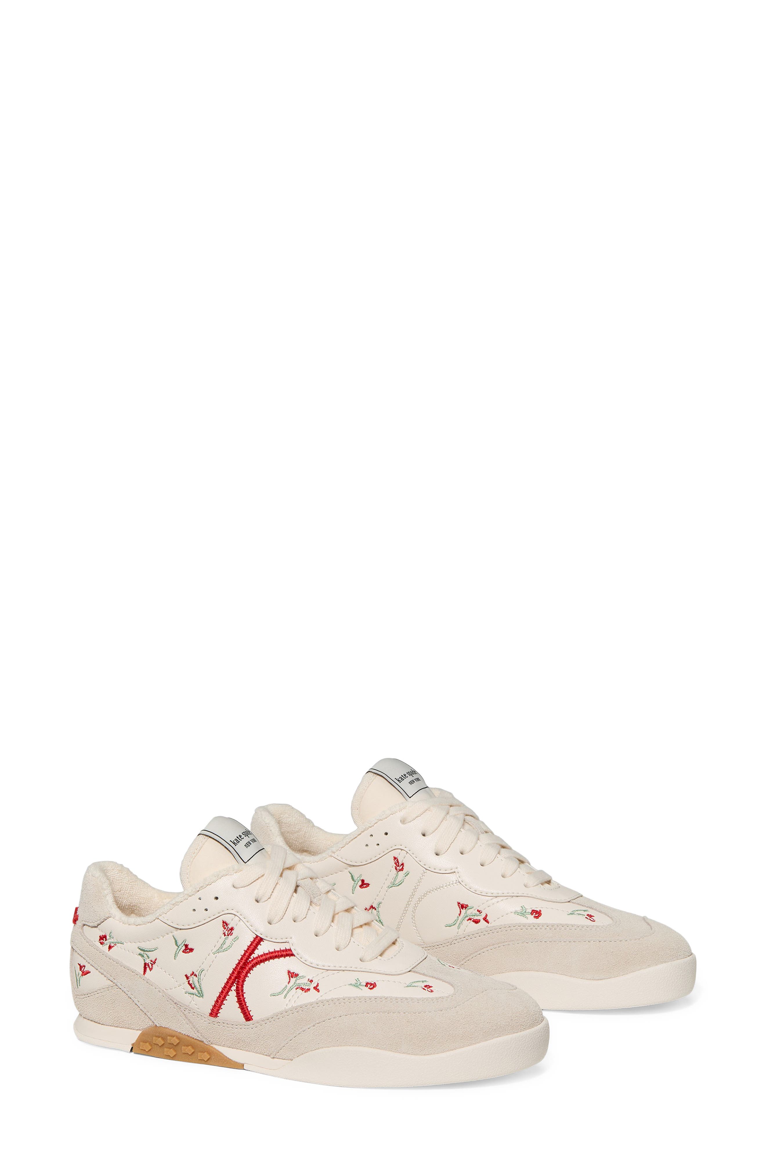 Kate Spade New York floral embroidered sneaker, Alternate, color, Cream/ Barberry