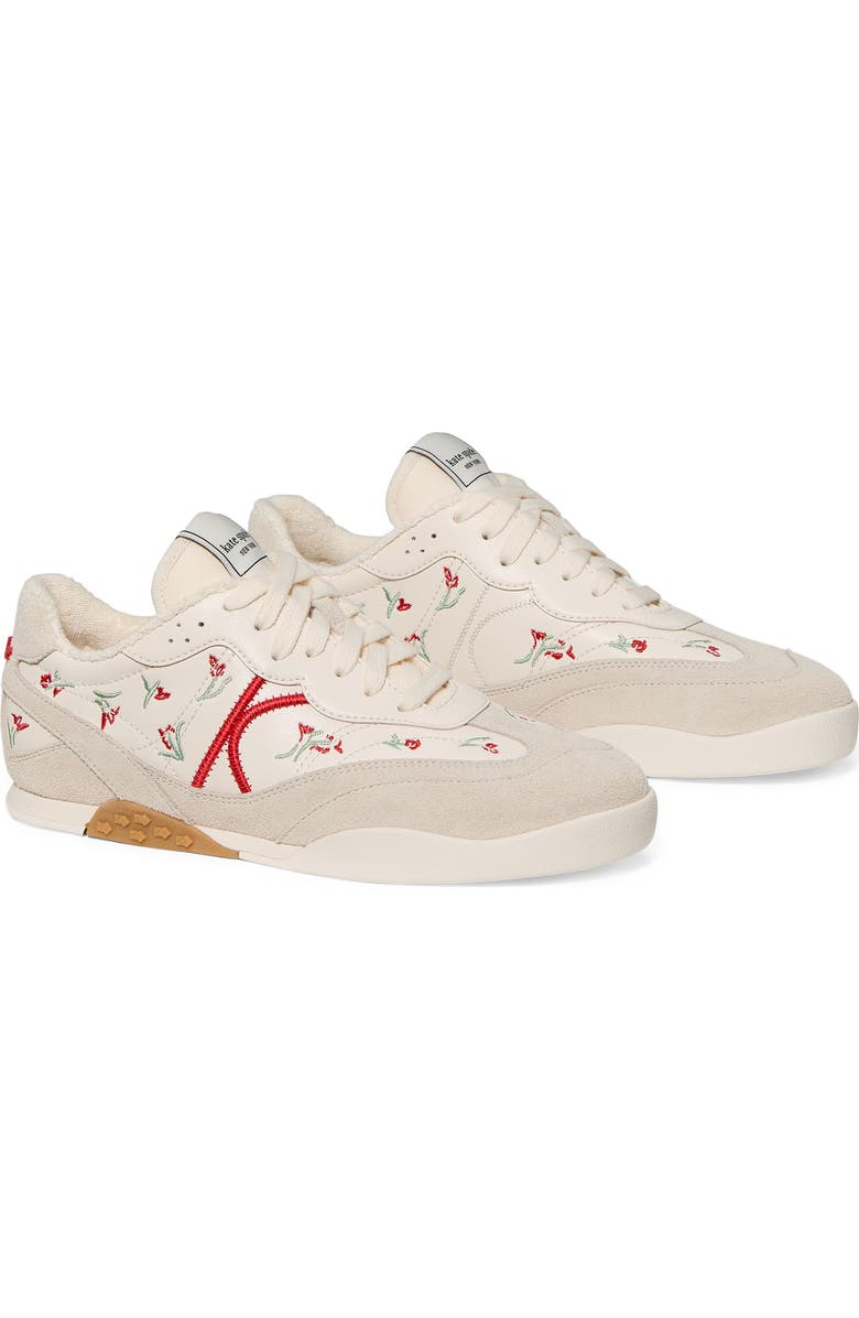 Kate Spade New York floral embroidered sneaker, Alternate, color, Cream/ Barberry