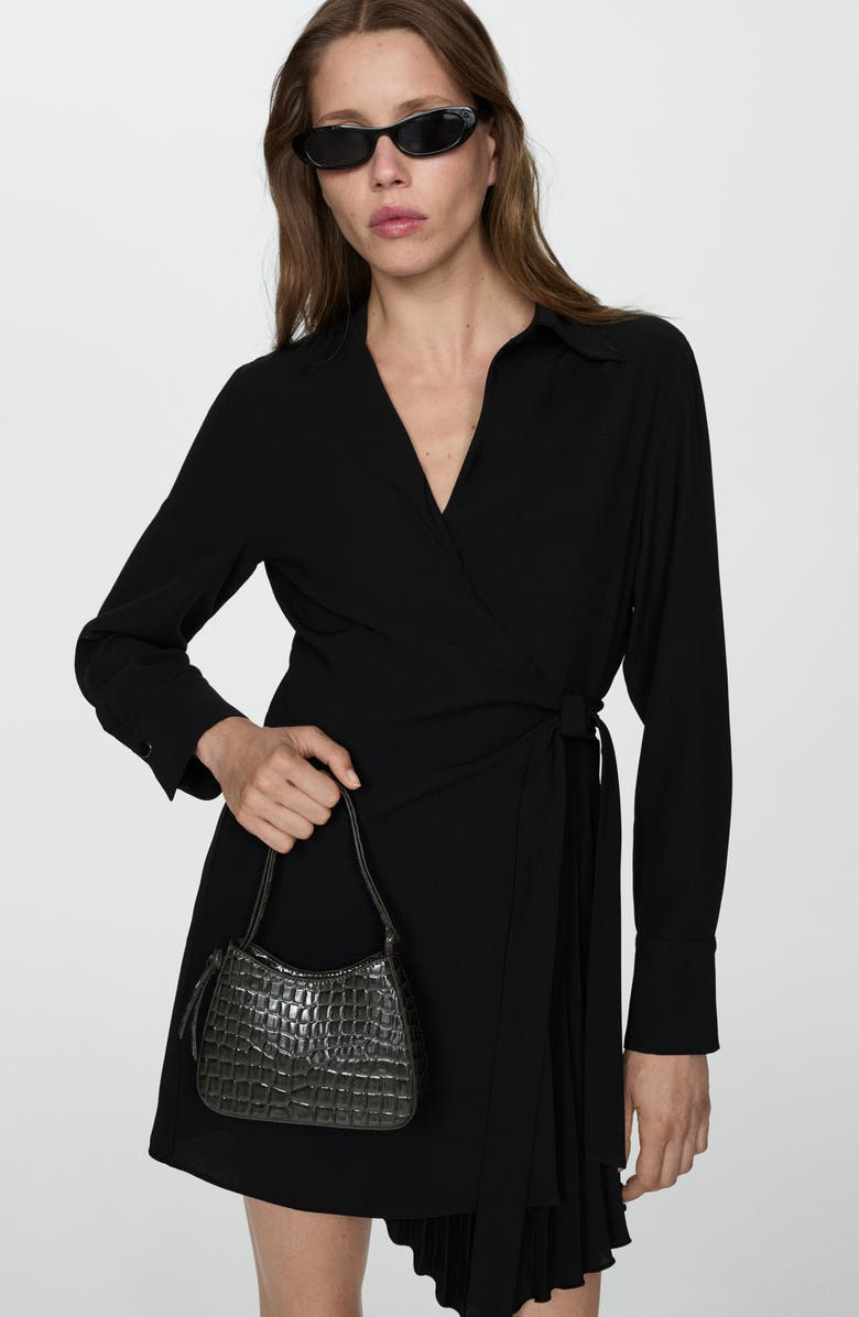 MANGO Long Sleeve Wrap Shirtdress, Alternate, color,