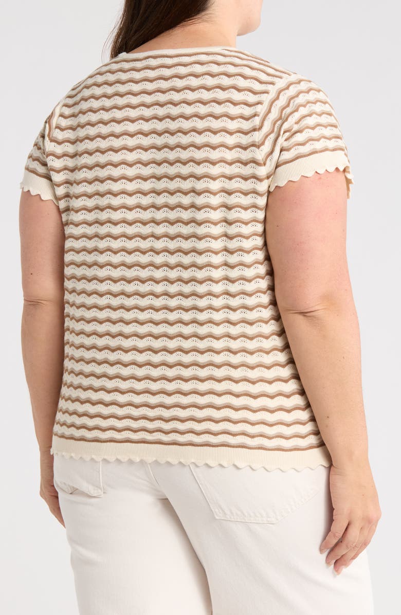 Adrianna Papell Wavy Stripe Short Sleeve Pointelle Sweater, Alternate, color, Neutral Combo