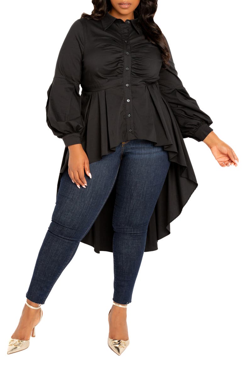 High/Low Peplum Shirt, Main, color, BLACK