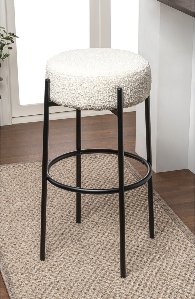 JONATHAN Y Paola Modern Minimalist Round Backless Metal Cushioned Stool, Alternate, color, White