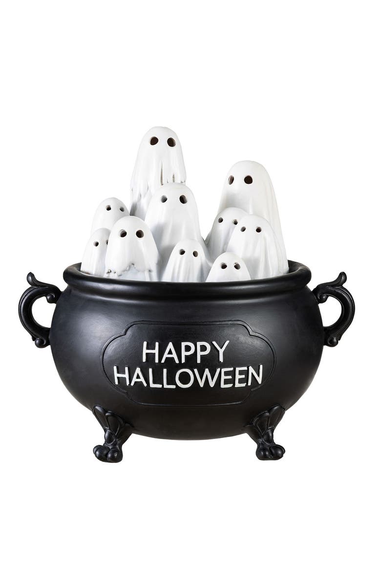 Halloween Lighted Polyresin Ghosts in Cauldron Table Decor with Timer, Main, color, White