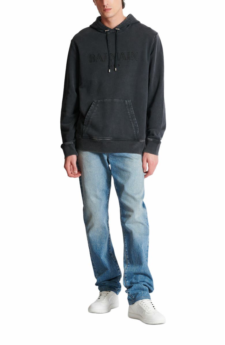 Balmain Vintage Balmain Embroidered Hoodie, Alternate, color, Grey