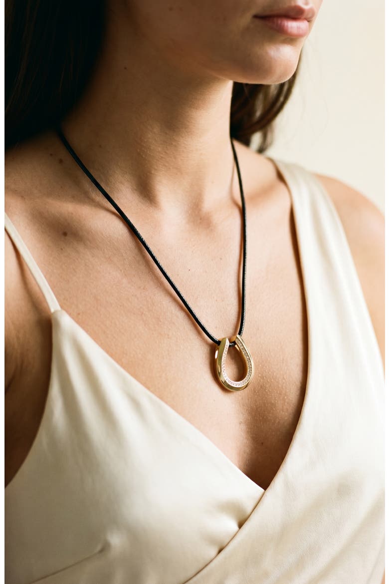 Cubic Zirconia Horseshoe Corded Necklace, Alternate, color, GOLD