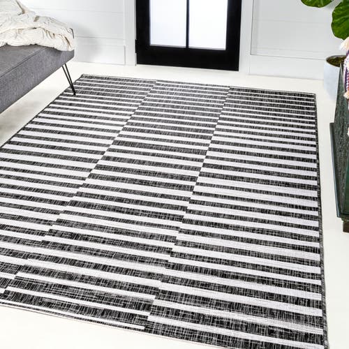 Jonathan Y Sukie Modern Offset Stripe Indoor/outdoor Area Rug In Black/ivory
