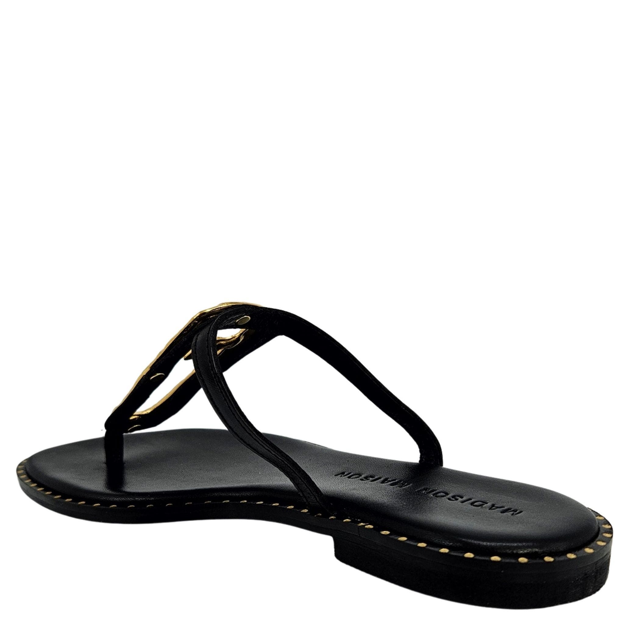 Madison Maison Leather Flat Hammered Link Sandal, Alternate, color, Black