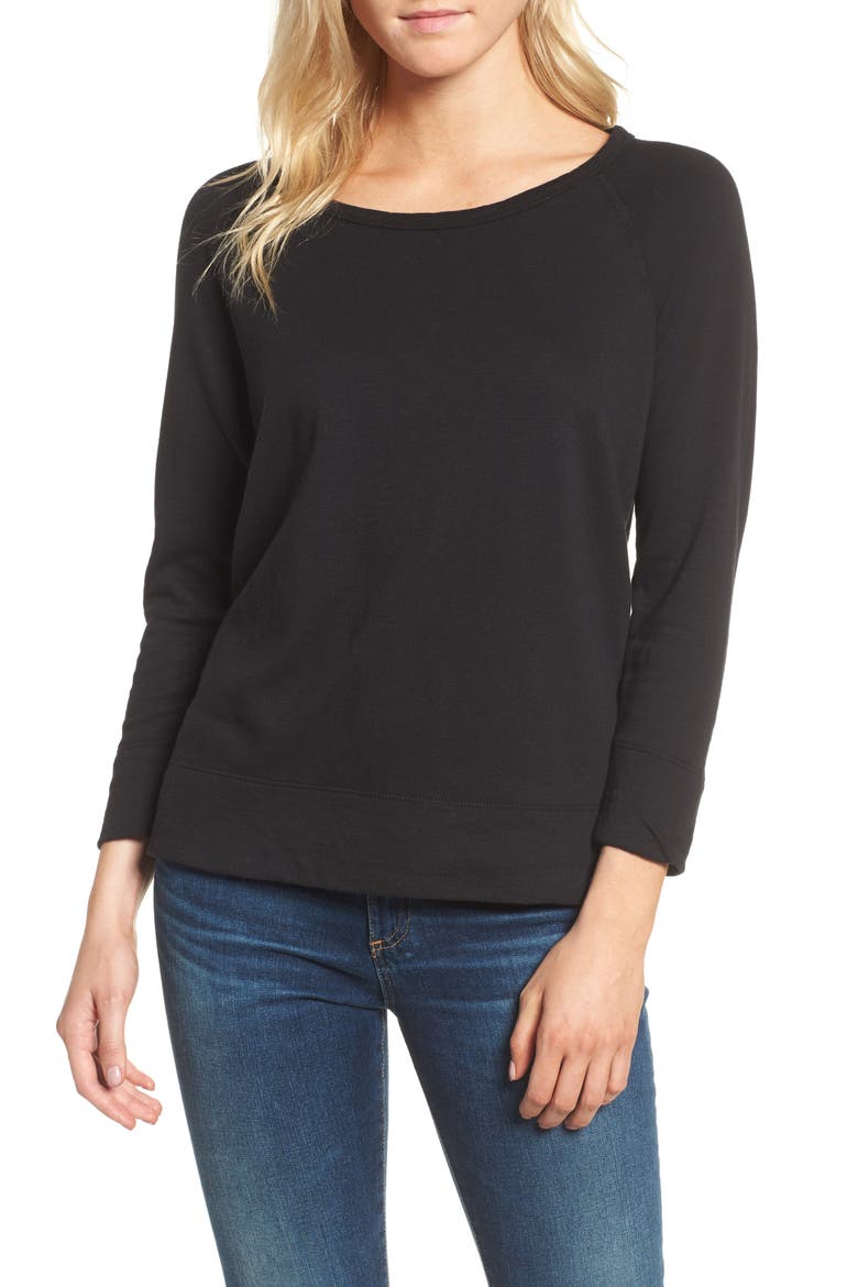 'Vintage' Cotton Raglan Pullover, Main, color, BLACK