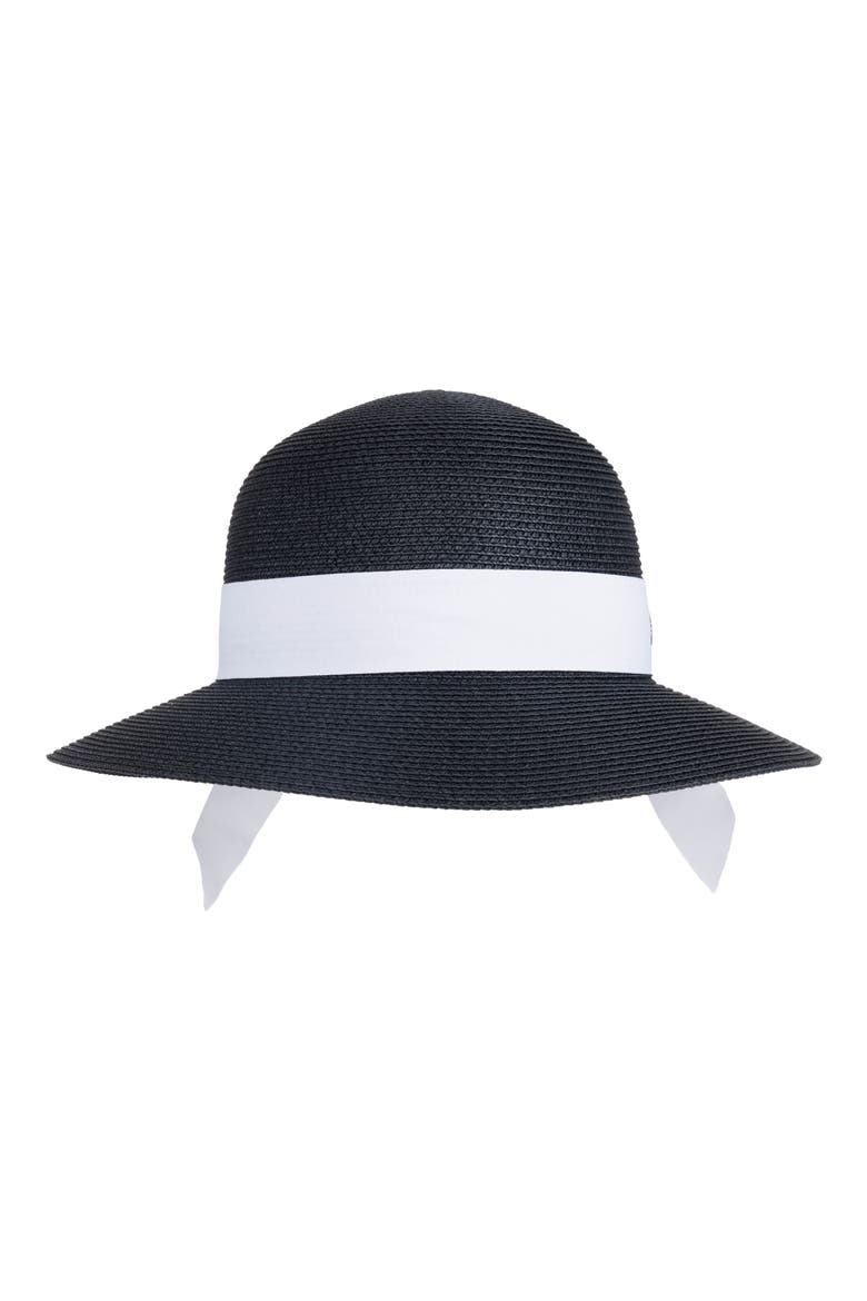 Ribbon Band Straw Sun Hat, Alternate, color, BLACK/WHITE