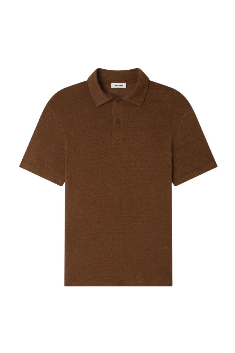 Linen polo shirt, Alternate, color, Tobacco brown