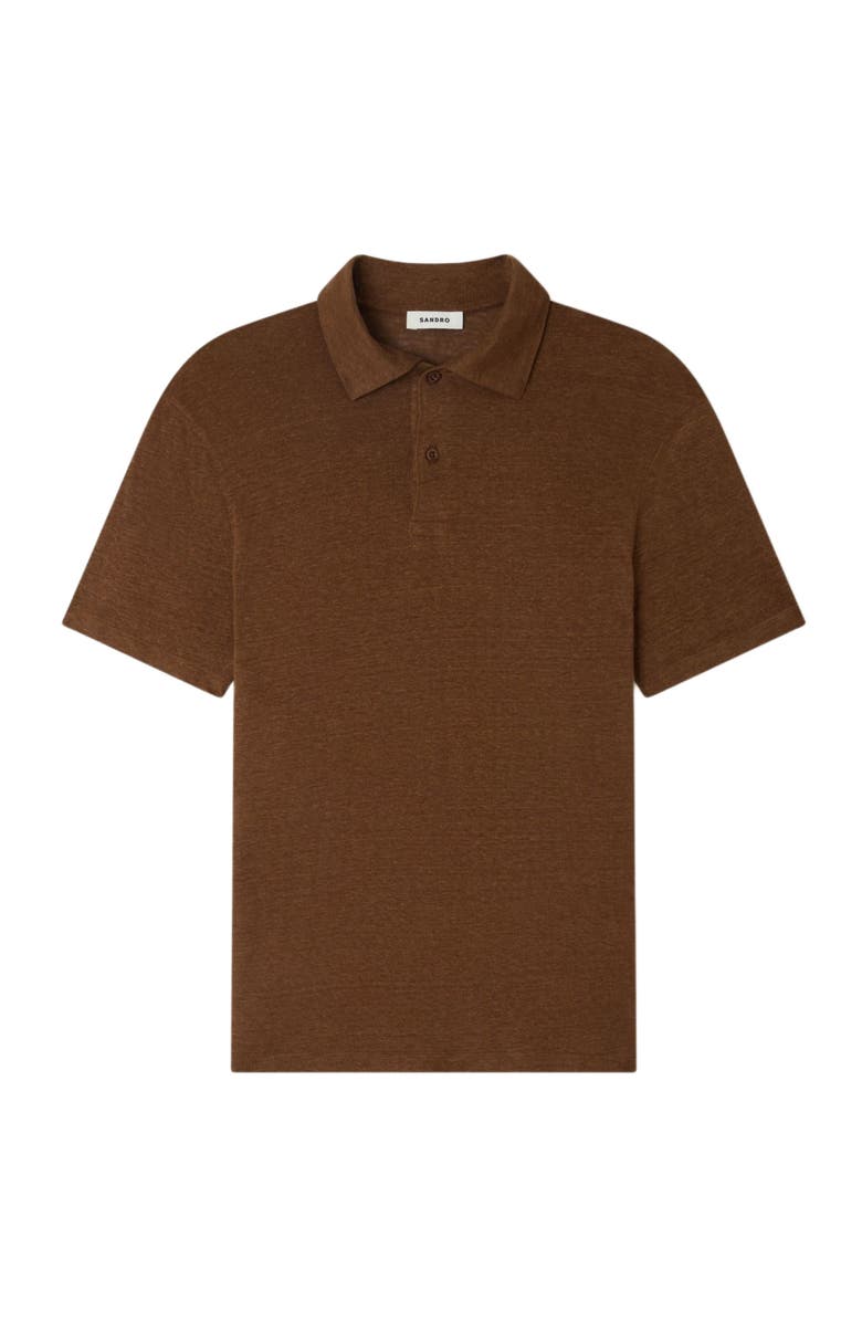 SANDRO Linen polo shirt, Alternate, color, Tobacco Brown