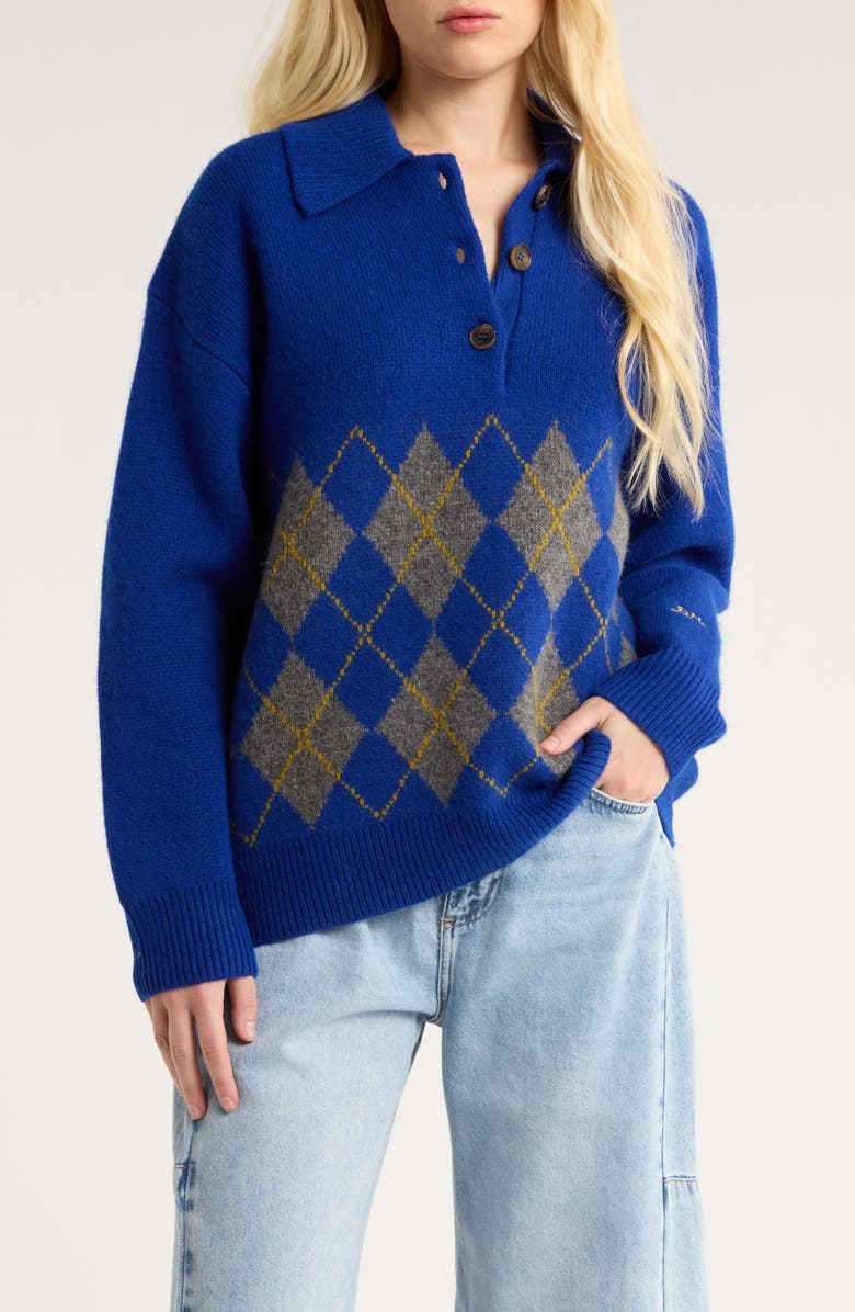 Damson Madder Saskia Wool Rugby Sweater, Main, color, Cobalt