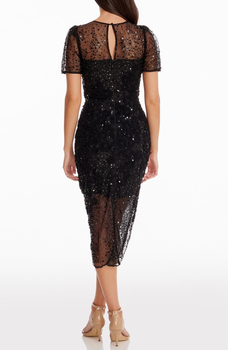 Dress the Population Lia Sequin Illusion Mesh Overlay Midi Cocktail Dress, Alternate, color, Black