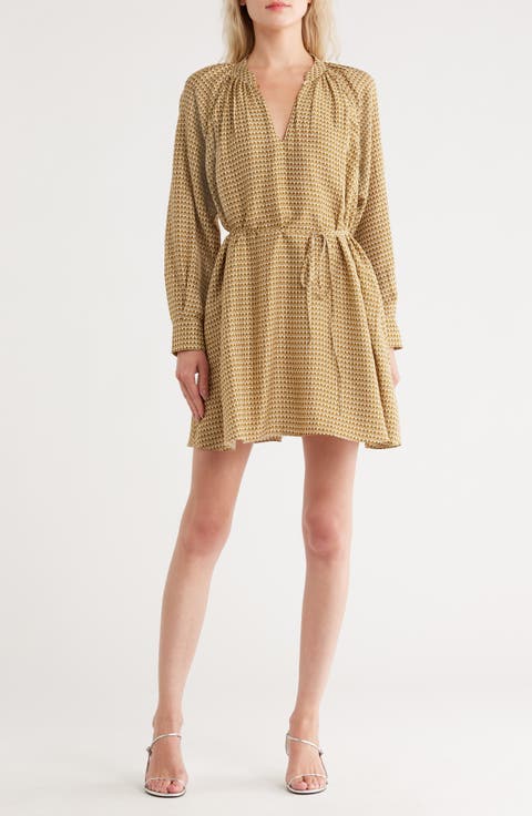 Tulip Geometric Print Long Sleeve Shirtdress