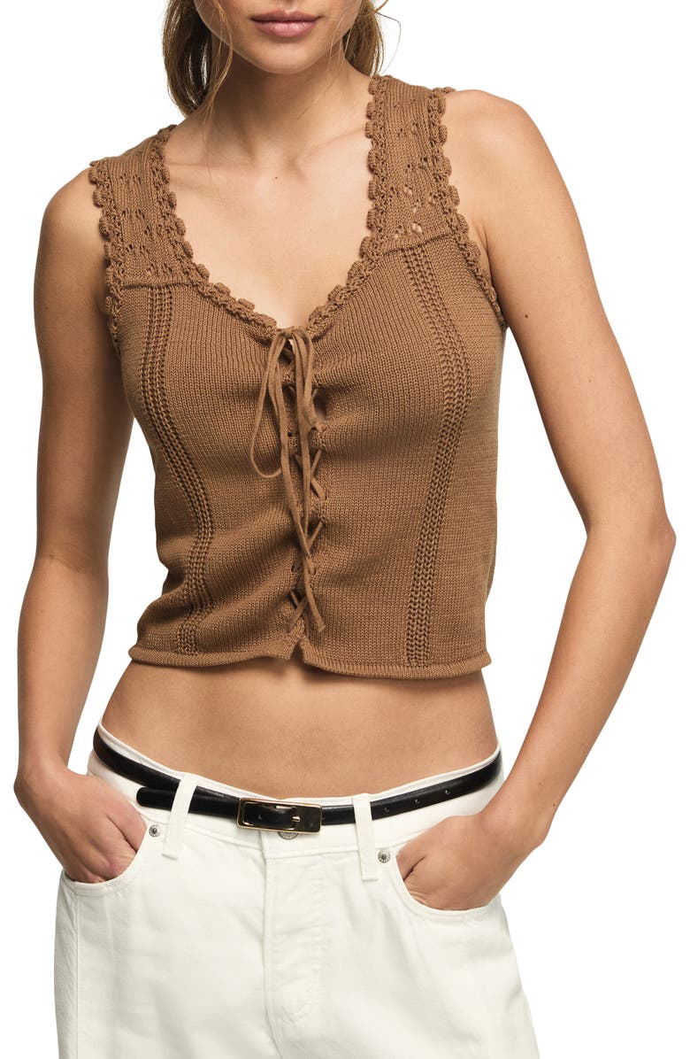 Lucky Brand Festival Lace-Up Knit Vest, Main, color, Malt