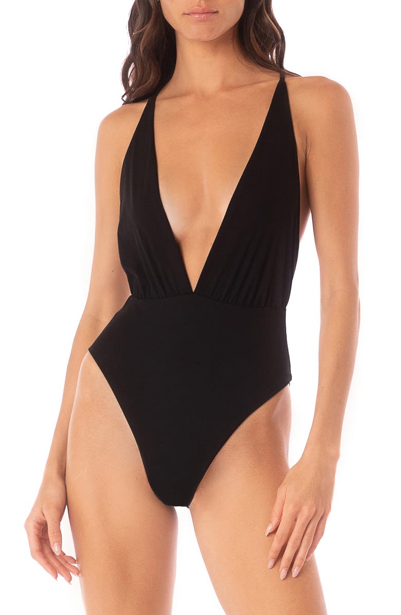 Maaji Safari Plunge One-Piece Swimsuit, Main, color, Black