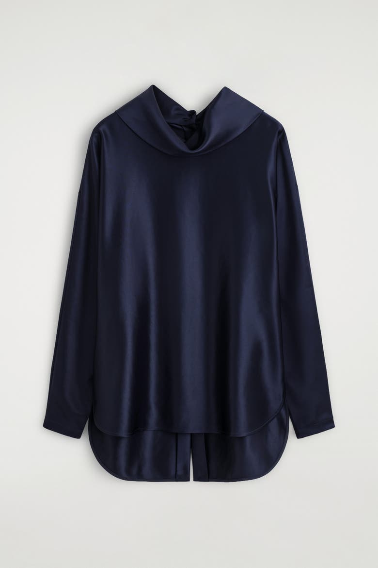 Cowl-neck Satin Blouse, Alternate, color, MIDNIGHT BLUE