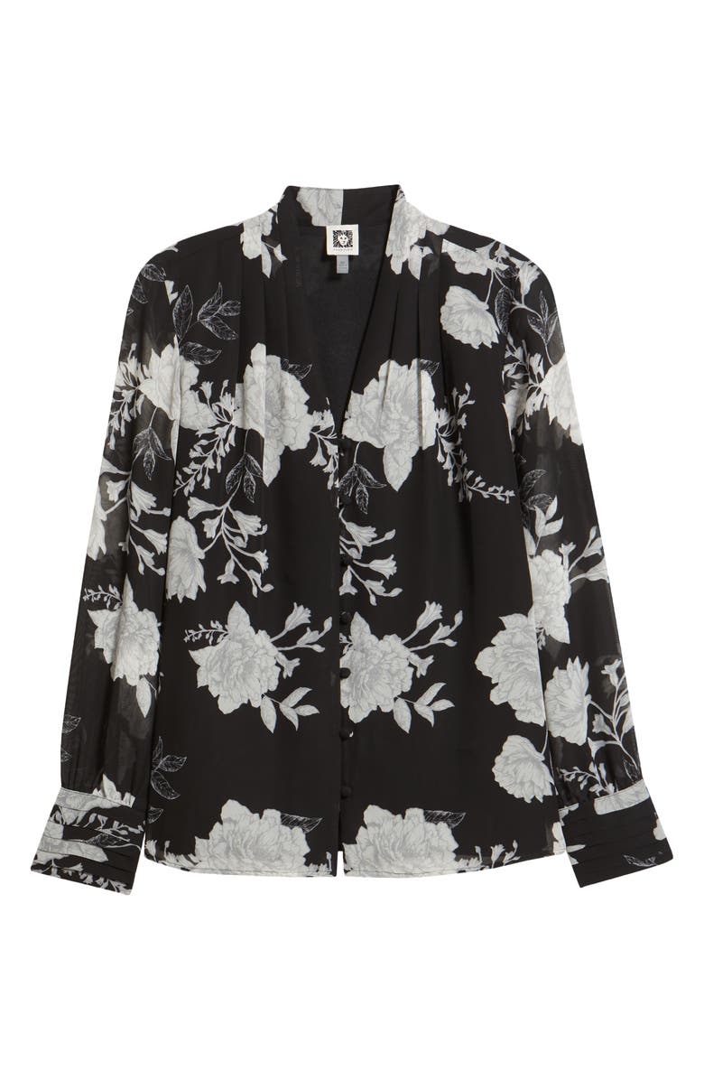 Anne Klein Floral Print Pleated Shirt, Alternate, color, 