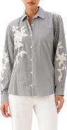 Karen Kane Stripe Embroidered Cotton Blend Button-Up Shirt