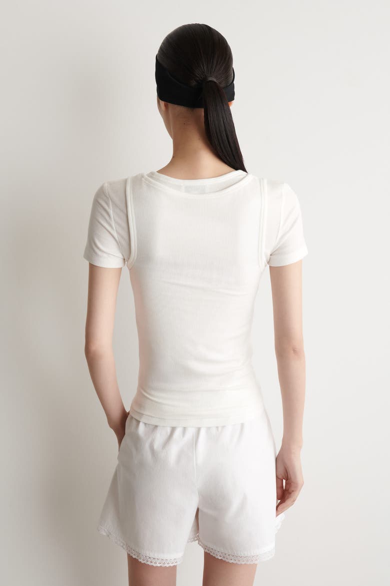 Layered Ribbed-jersey T-shirt, Alternate, color, WHITE