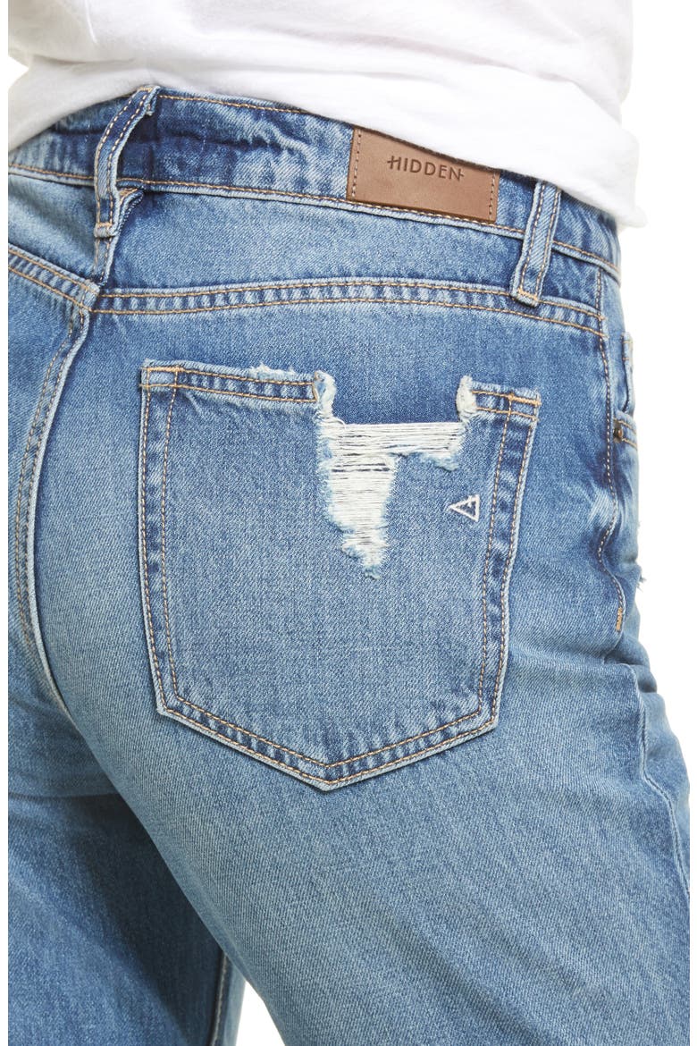 Ripped High Waist Ankle Straight Leg Jeans, Alternate, color, MEDIUM WASH