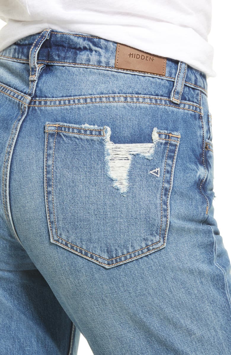 HIDDEN JEANS Ripped High Waist Ankle Straight Leg Jeans, Alternate, color, 