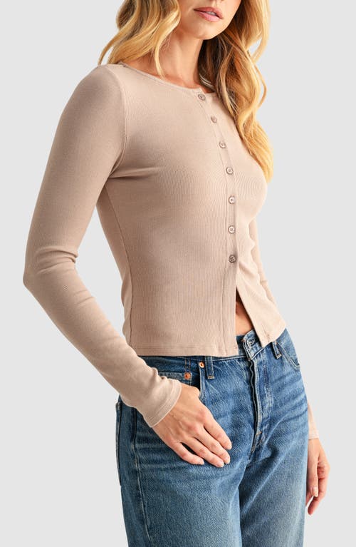 Lush Long Sleeve Button Front Crop Top In Neutral