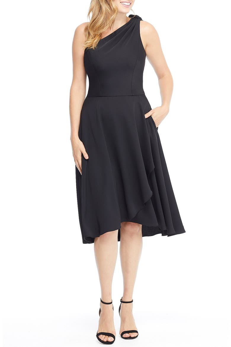 Octavia Summer Crepe One-Shoulder Dress, Main, color, BLACK