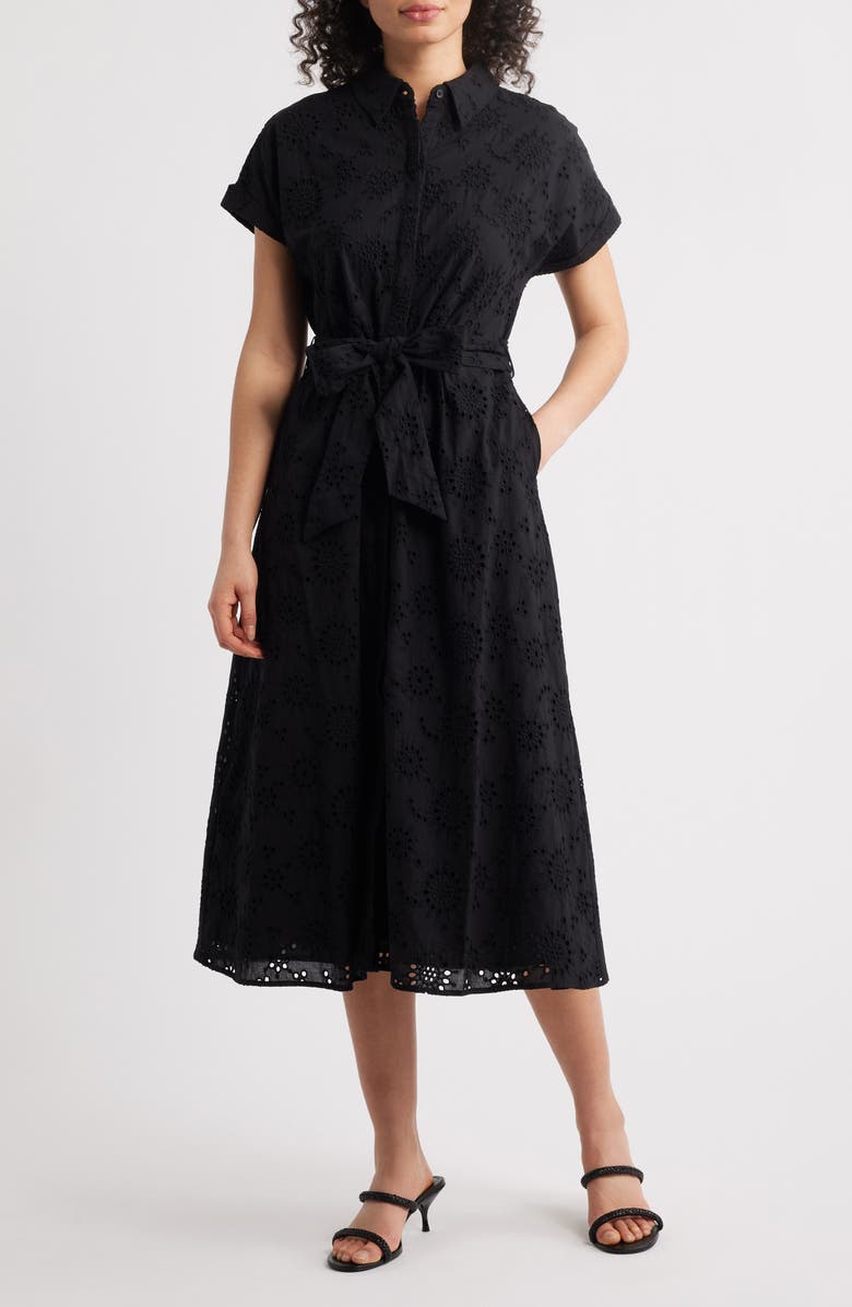 Caslon<sup>®</sup> Eyelet Embroidery Cotton Shirtdress, Main, color, 