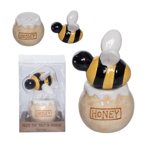 Dolomite Bee Salt and Pepper Set of 2 Multicolored for Spring Serving and Entertaining