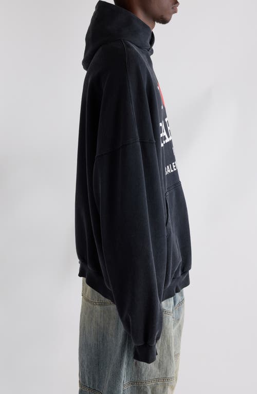 Balenciaga Large Fit Graphic Hoodie In Faded Washed Black