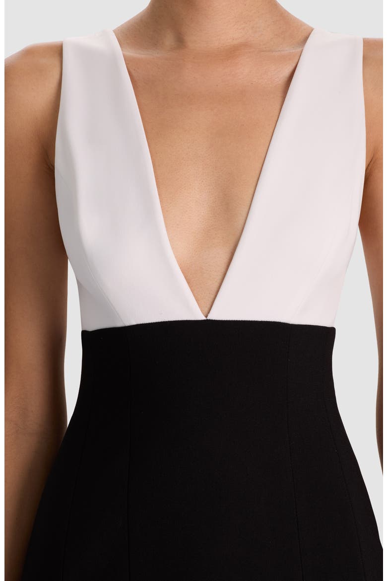 Mandy Plunge Neck Minidress, Alternate, color, BLACK/ OFF WHITE