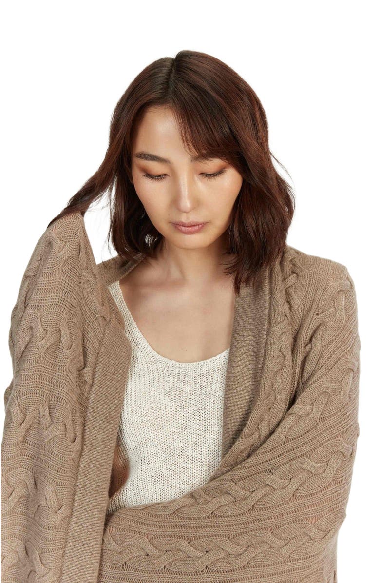 GOBI Mongolian Cashmere Unisex Cashmere Cable Knit Blanket Gray, Alternate, color, Taupe