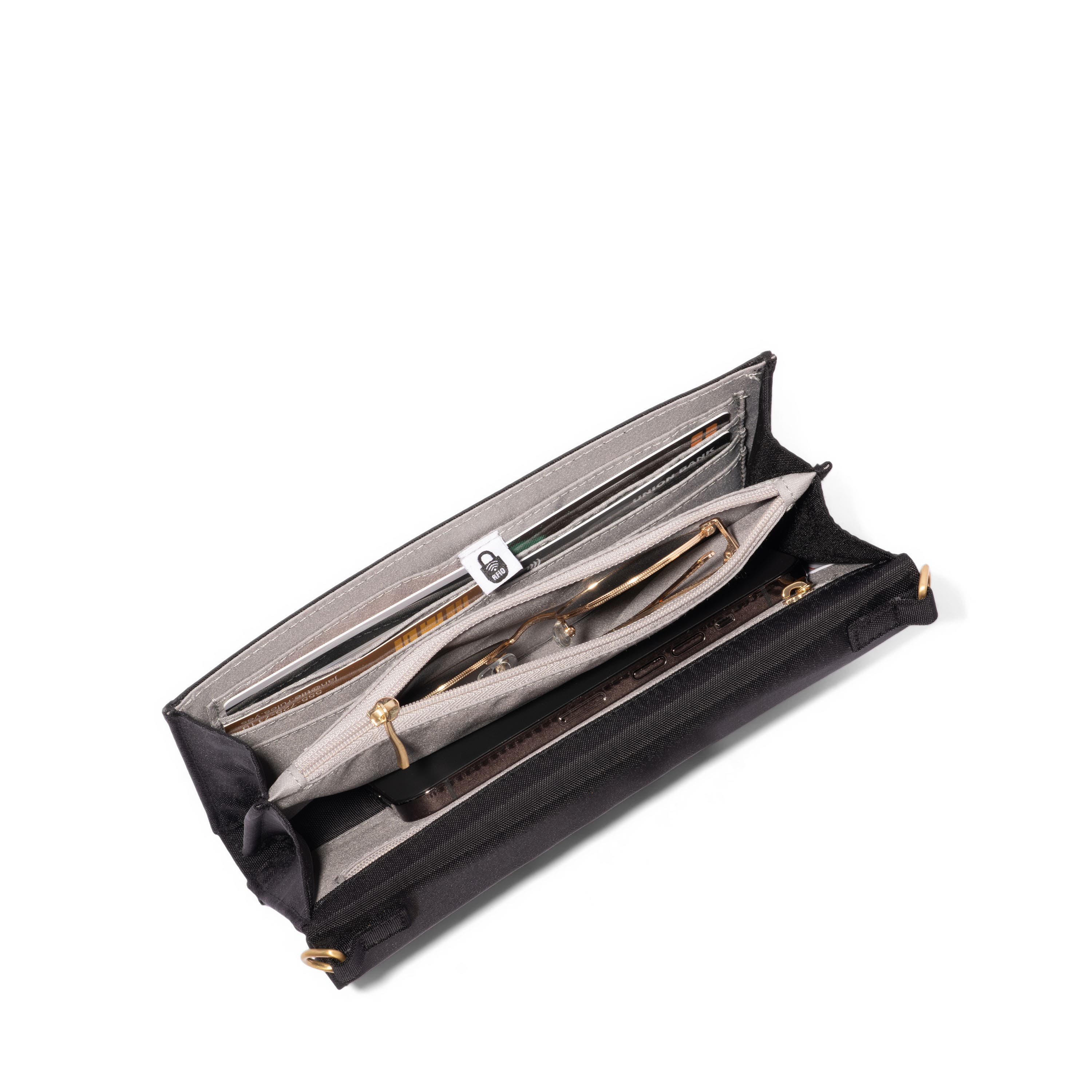 BAGGALLINI Coastal Flip Lock RFID Phone Wallet Crossbody Bag, Alternate, color, Black With Gold Hardware