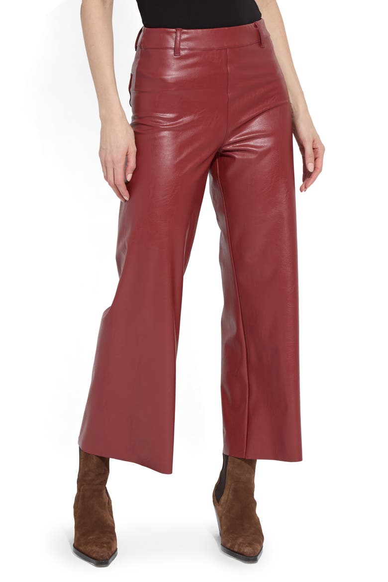 High Waist Faux Leather Wide Leg Pants, Main, color, BURNT MAHOGANY