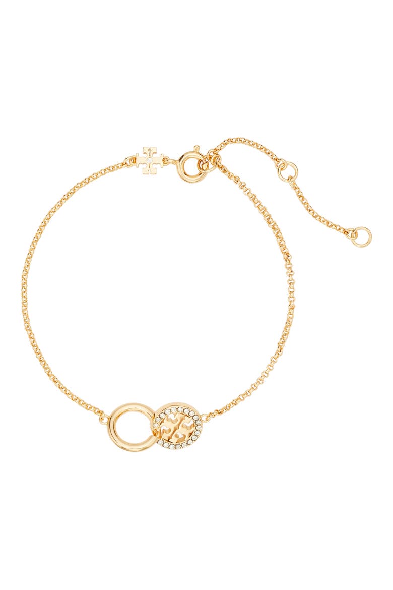 Icon Pavé Interlocking Chain Bracelet, Main, color, TORY GOLD / CRYSTAL